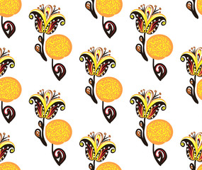 Floral seamless pattern. Hand drawn creative flowers. Colorful artistic background with blossom. Abstract herb. It can be used for wallpaper, textiles, wrapping, card. Vector illustration, eps10