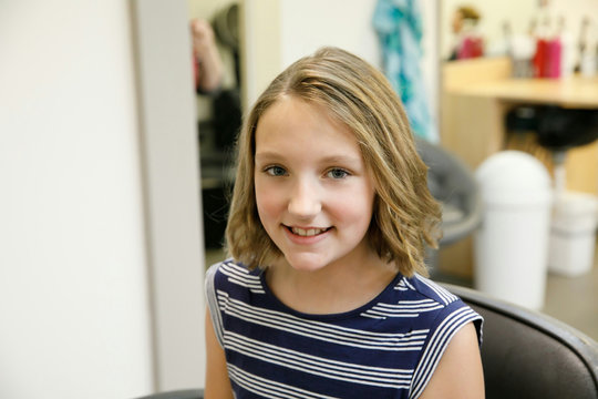 Girl's Haircut Cutting it All Off at Beauty Salon