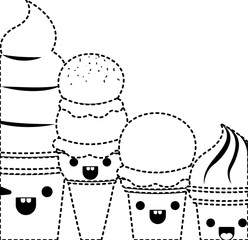 delicious ice cream group kawaii character vector illustration design