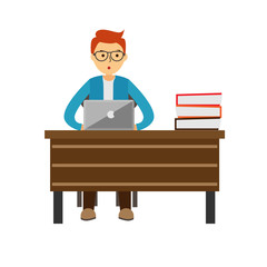 Fototapeta premium Laptop Students Behind The desk vector Illustration