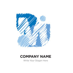 M Letter Logo with Vintage Grunge Cut Design. Destroyed Drawing Elegant Letter Icon Vector, Abstract Alphabet logotype on blue background.