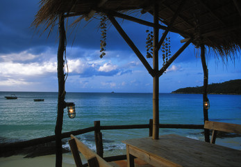 Sea sunrise view from bamboo hut, Samet island, Thailand