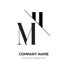 Abstract letter MH,HM logo design template, black&white Alphabet initial letters company name concept. Flat thin line segments connected to each other