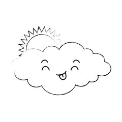 cute cloud with sun kawaii character vector illustration design