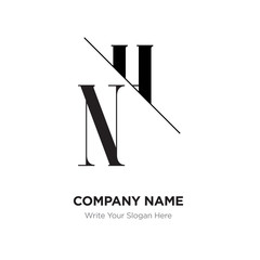 Abstract letter NH,HN logo design template, black&white Alphabet initial letters company name concept. Flat thin line segments connected to each other