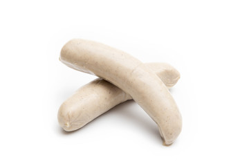 Raw Sausage, Also Known as Bangers or Bratwurst, on a White Background