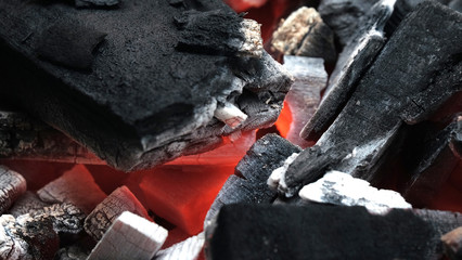 Charcoal background / Charcoal is a carbon-containing substance made from wood, naturally black and powdery. Charcoal is made from wood by heating it in an airless space at a high temperature