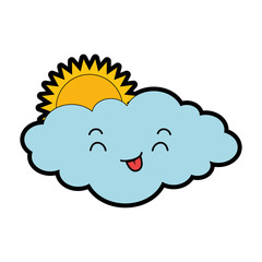 cute cloud with sun kawaii character vector illustration design
