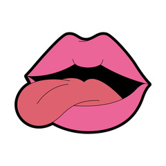 pop art lips with tongue out vector illustration design