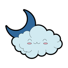 cute cloud with moon kawaii character vector illustration design
