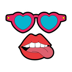 pop art lips with sunglasses vector illustration design