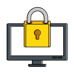 computer display with padlock vector illustration design