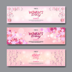 8 March Party Invitations Set Happy Womens Day Background Horizontal Banner Beautiful Holiday Decoration Vector Illustration