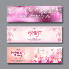 Set Of Template Horizontal Backgrounds For International Women Day Sale Promotion Holiday Poster Design Vector Illustration