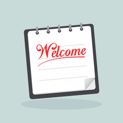 welcome written on note book