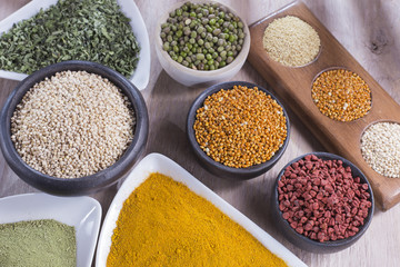 Different super foods organized as a collection on the table