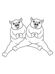 2 freunde team paar sitzend fett dick schwein süß niedlich comic cartoon lachen clipart