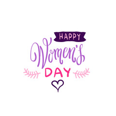 Happy Women Day Seal Design Stylish Sketch Lettering Hand Drawn Element On White Background Vector Illustration
