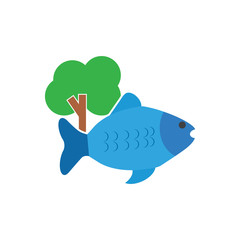 Tree Fish Logo Icon Design