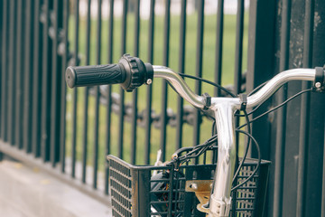 Bicycle handle bar close up. Vintage filter.