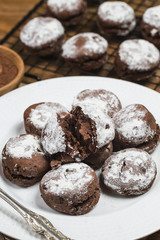Scone chocolate chip with crumb on wood table