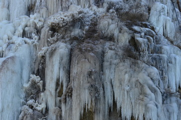 Winter landscape frozen waterfalls