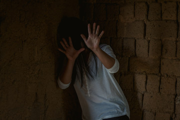 Stop violence,Depressive woman incidental rope in old disturbed room