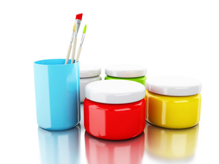 3d artist paint brushes and  paint jars.