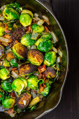 Half View of Roasted Brussels Sprouts and Bacon