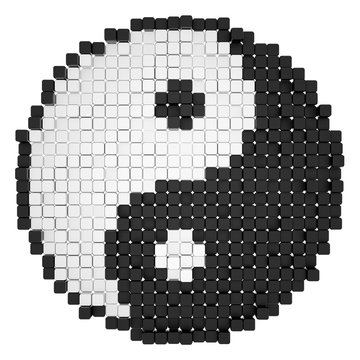 Yin Yang symbol consisting of blocks, 3d rendered model