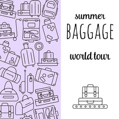 Various types of baggage for travel and tourism in a linear style.