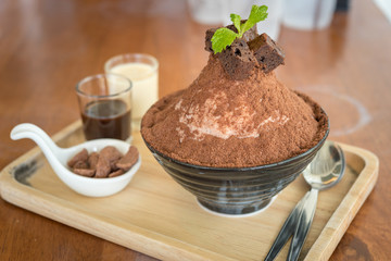 Korean Dessert - Chocolate bingsu or ice snow flake with fresh milk
