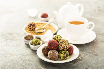 Obraz na płótnie Canvas Healthy truffles with dates and nuts