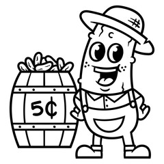 Cartoon Pickle Farmer Line Art