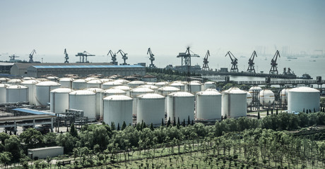 oil refinery plant against blue sky