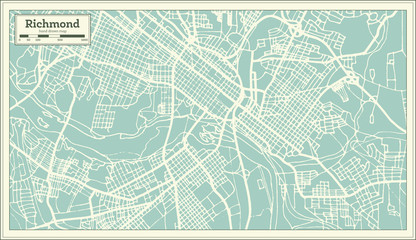 Richmond Virginia USA City Map in Retro Style. Outline Map.