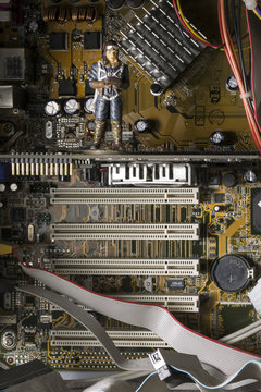 The figure of a military pilot of the Second World War inside the computer