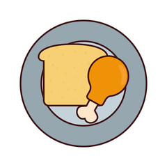 plate with chicken leg  vector illustration