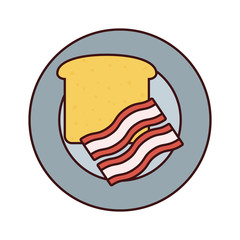 plate with bread and bacon vector illustration