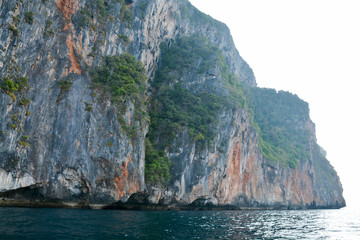 The island of Phi Phi.Island view from a boat on the sea background.Thailand