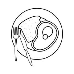 plate with bread   and  meat vector illustration