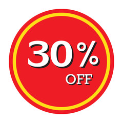 30% OFF Discount Price Tag Isolated Vector