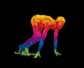 Athlete runner, A man prepare start running action designed using colorful graphic vector