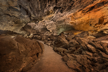 Fototapeta na wymiar Cueva de los Verdes. Tourist attraction in Lanzarote, amazing volcanic lava tube.