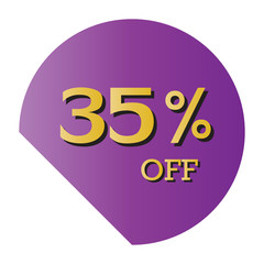 35% OFF Discount Price Tag, Purple Tag Gold Text Isolated Vector