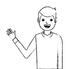 young man waving happy avatar character vector illustration design