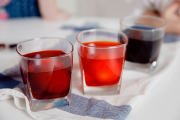 Paint in glass for coloring eggs for Easter holiday.