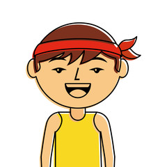 portrait happy cartoon man chinese with head band vector illustration 