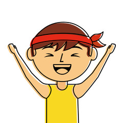 portrait cartoon laughing man chinese with head band vector illustration 