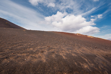 Amazing volcanic landscape and lava desert in Timanfaya national park, Lanzarote, canary islands, Spain.